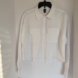 Wild Fable White Button-Up cotton Shacket with raw hem ladies size Medium NWT